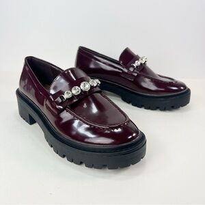 C. Paravano Burgundy Patent Leather Chunky Loafers Crystal size 37 / US 7